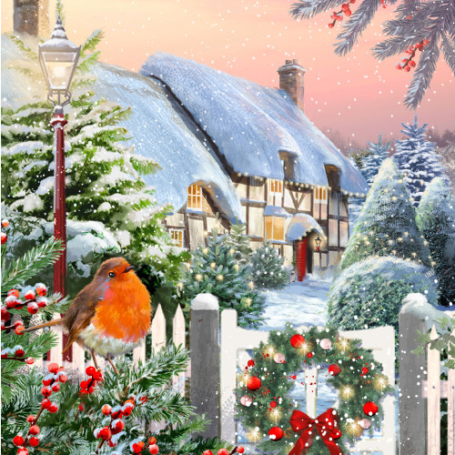 Christmas Robin At The Cottage 10 Cards