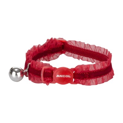 Ancol Safety Velvet Frills Cat Collar Red