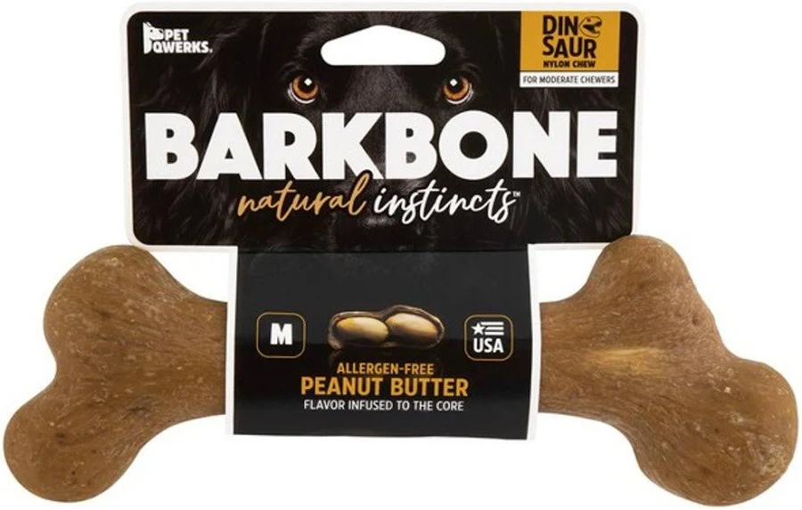 Pet Qwerks Dinosaur BarkBone Peanut Butter Wood Chew Medium